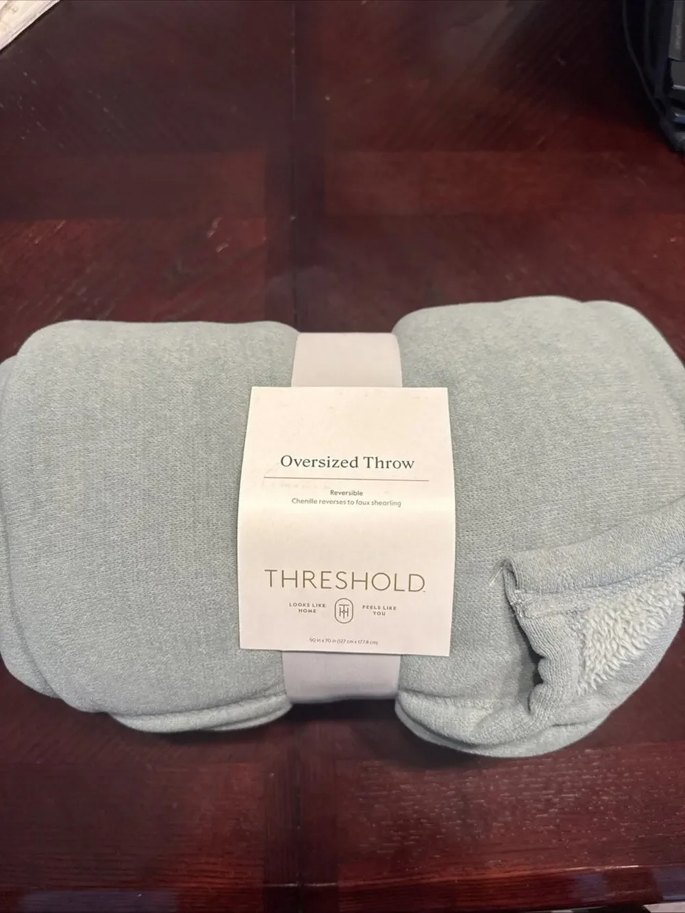 Chenille Throw Blanket with Faux Shearling Reverse Light Blue